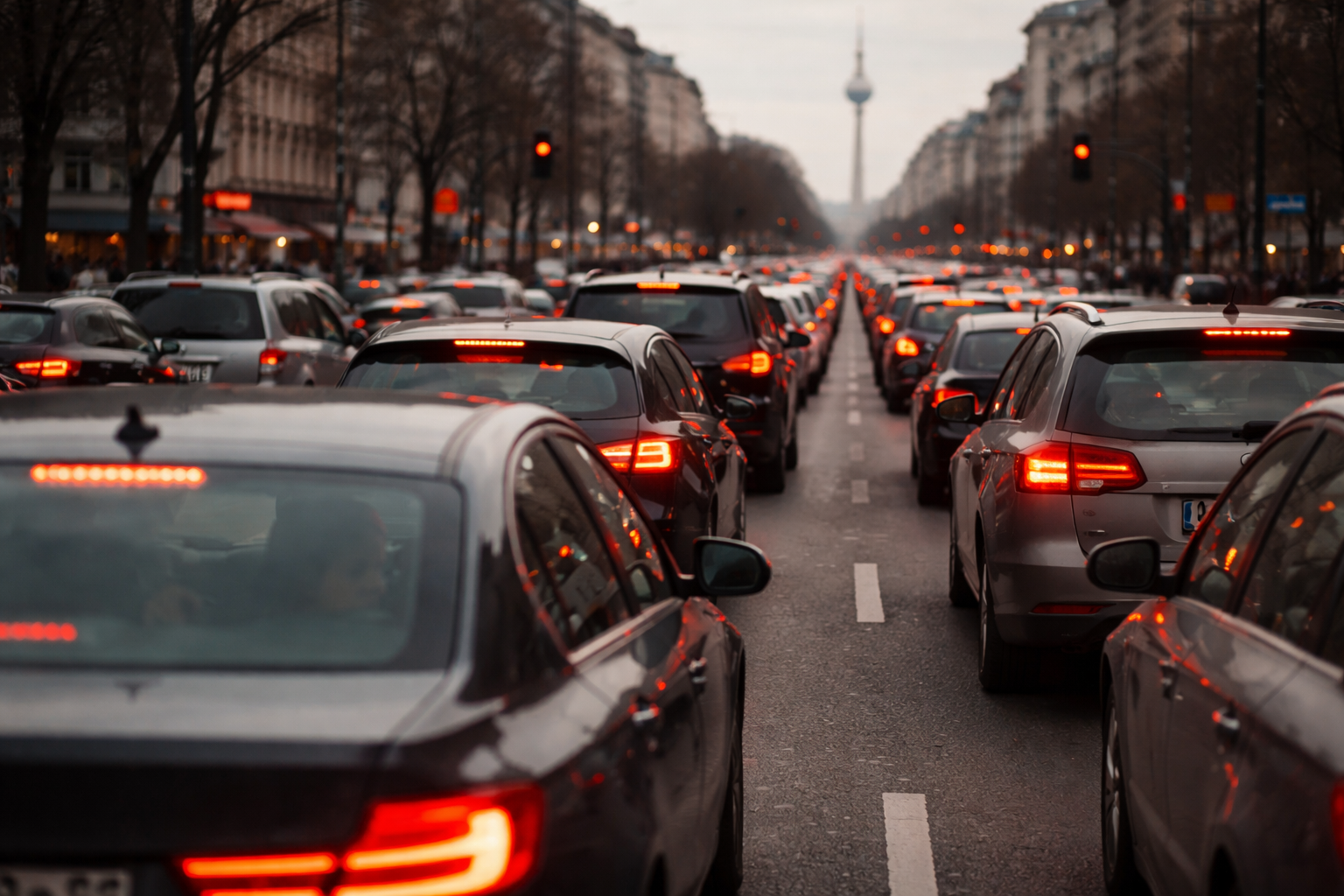 Dichter Stadtverkehr, Stau, viele Autos, urbane Straße